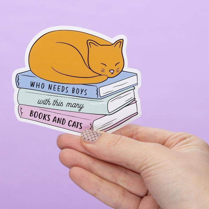 Punky Pins Who Needs Boys with this many Books and Cats Large Vinyl Sticker
