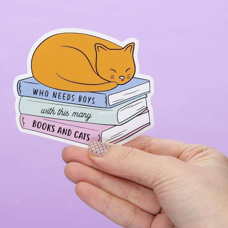 Punky Pins Who Needs Boys with this many Books and Cats Large Vinyl Sticker
