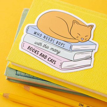 Punky Pins Who Needs Boys with this many Books and Cats Large Vinyl Sticker