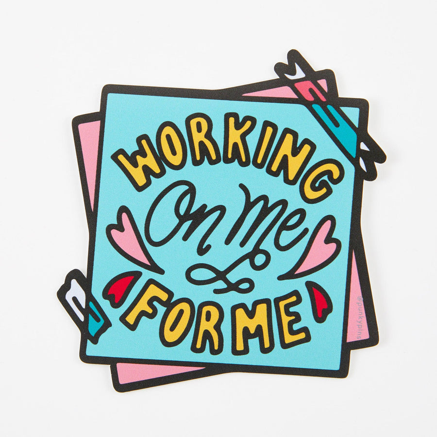 Punky Pins Working On Me For Me Vinyl Sticker