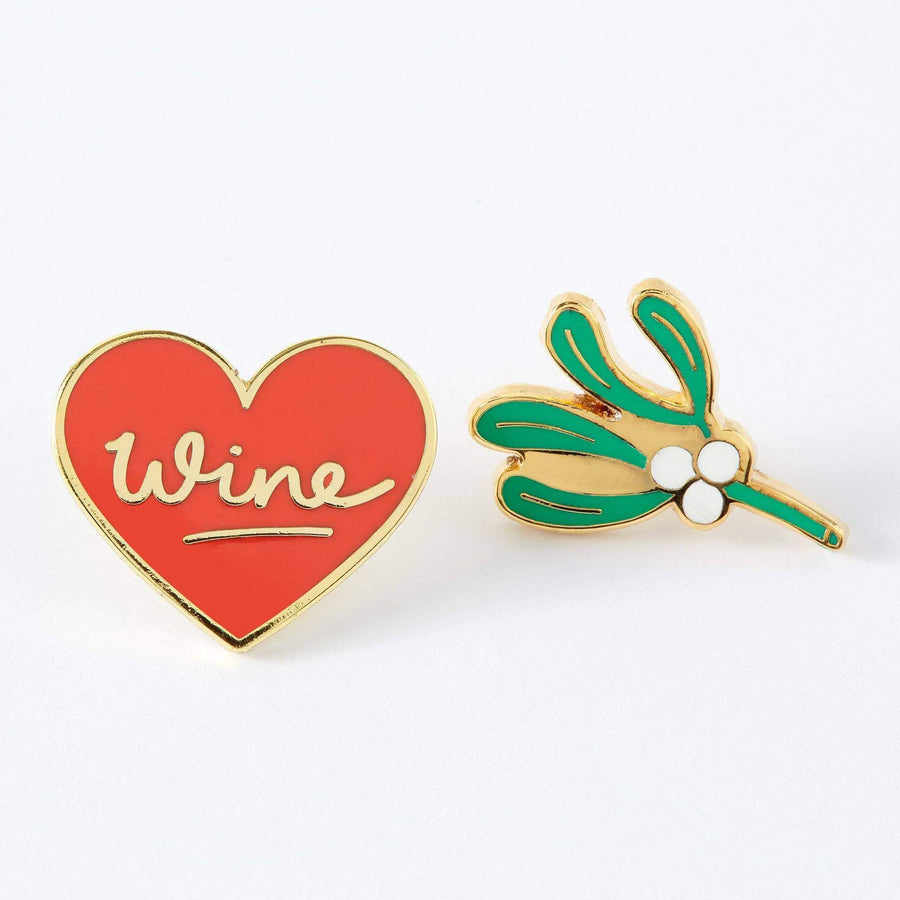 punkypins Mistletoe and Wine Enamel Pin Set