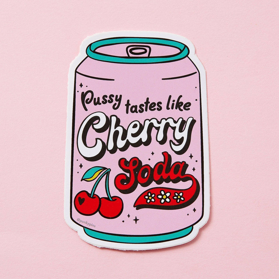 punkypins Pussy Tastes Like Cherry Soda Vinyl Laptop Sticker