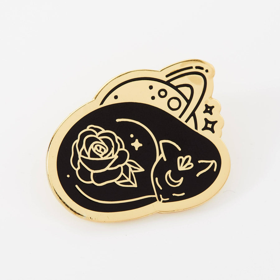 punkypins Sleeping Rose Cat Gold Plated Pin